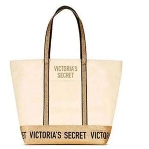 New VS Victoria’s Secret canvas tote gold glitter bag